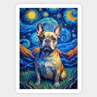 French Bulldog Dog Breed Painting in a Van Gogh Starry Night Art Style Sticker